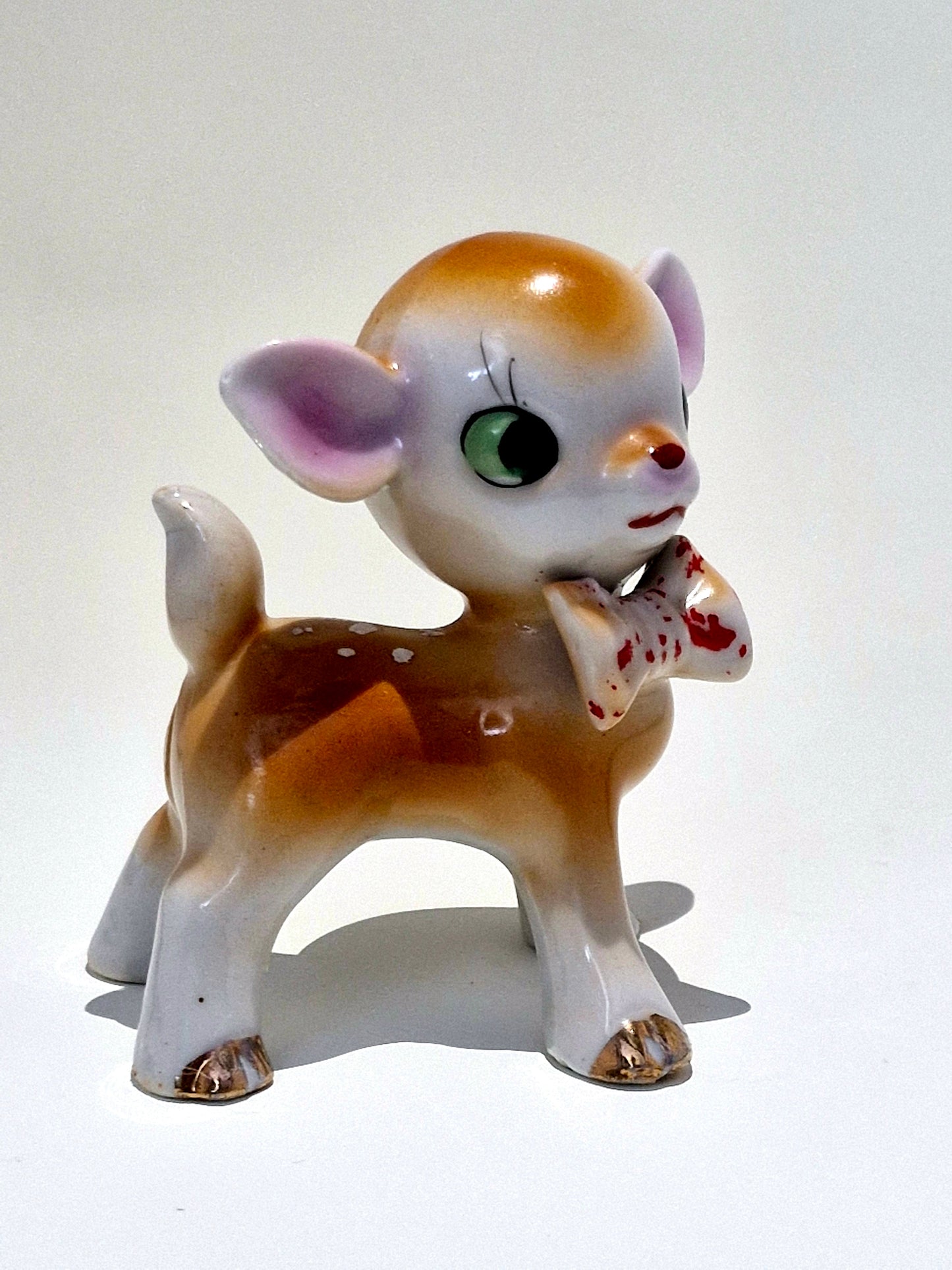 Vintage Kitsch Baby Deer Figurine with Bow-Tie